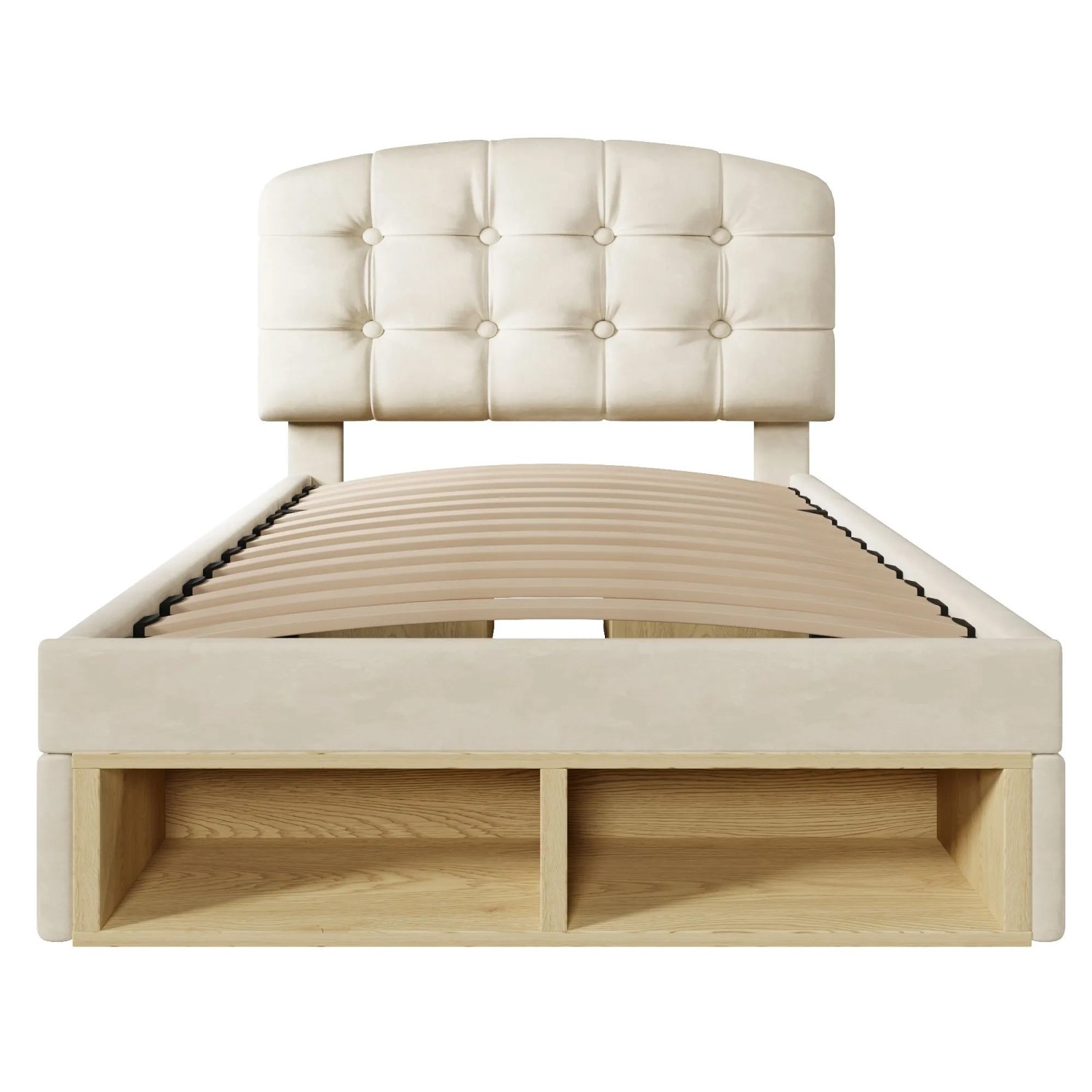 okwish Polsterbett 90x200cm mit Samtbezug Schubladen Jugendbett Beige ohne Matratze