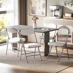 HOMCOM Klappstühle, 4er Set, cremeweiß, Polyester/Stahl. Esszimmerstühle für flexible Nutzung.
