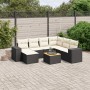 Schwarze 8-tlg. vidaXL Garten-Sofagarnitur aus Rattan mit cremefarbigen Kissen.