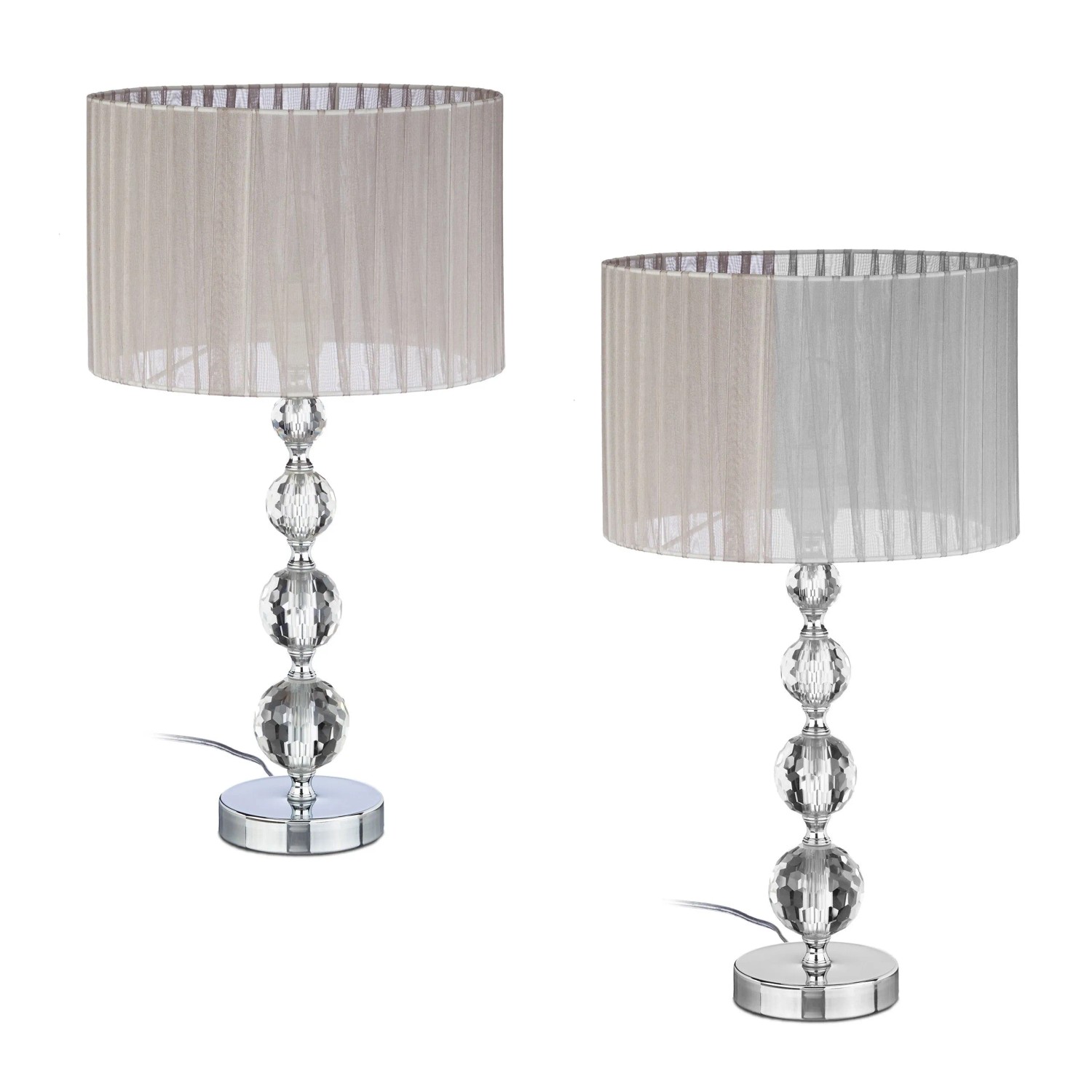 Relaxdays Tischlampe 2er Set Glas Grau Silber Kristalloptik 53 cm x 29,5 cm 1,8 kg