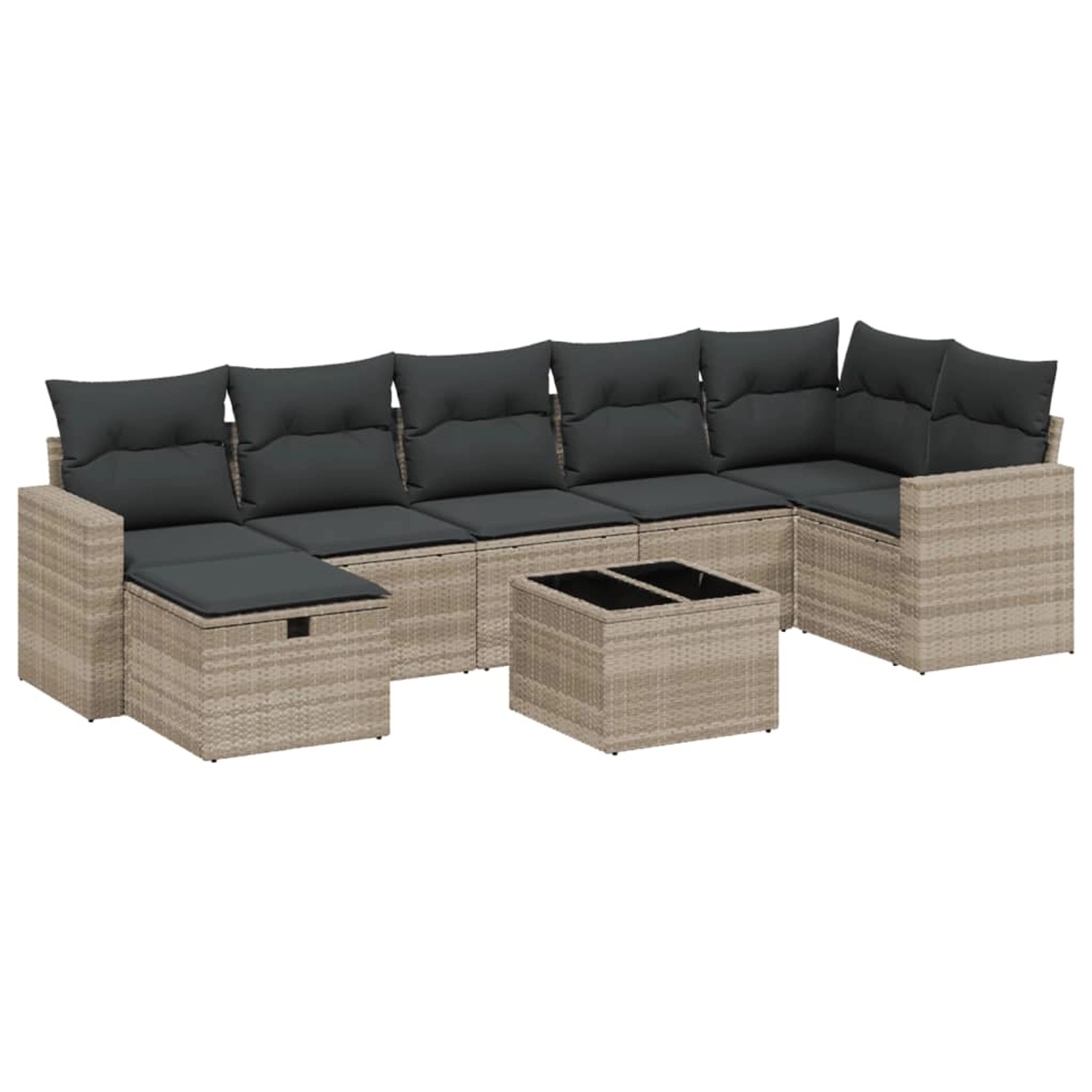 vidaXL 8-Tlg Garten-Sofagarnitur mit Kissen Hellgrau Poly Rattan 3263518