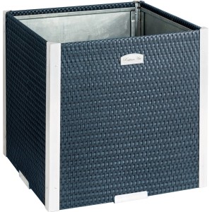 Anthrazitfarbener Polyrattan-Pflanzkübel (46x46 cm) mit Alu-Beschlägen von Wilk.