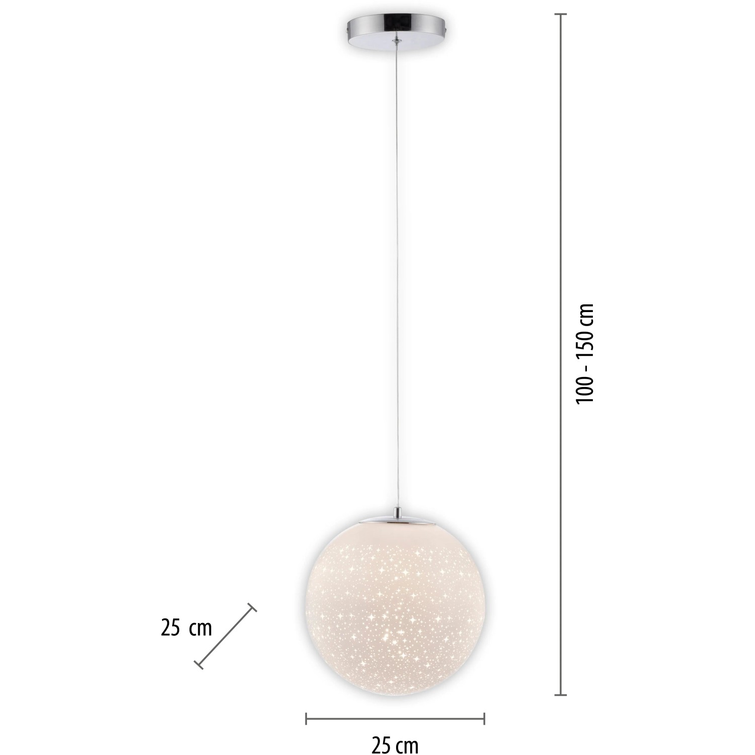Paul Neuhaus LED-Pendelleuchte Bolo, 1-flammig, Chrom, mit Sternenhimmel-Optik.