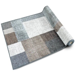 Beiger KARAT Teppichläufer Lucano mit modernem Quadrate-Muster, 80x700 cm.