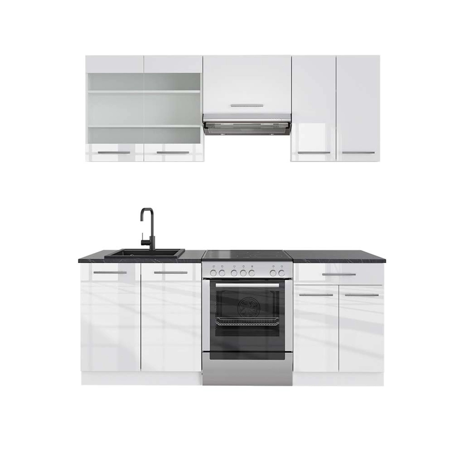 Vicco Fame-Line Küchenzeile Weiß Hochglanz/Weiß 200 cm AP Anthrazit günstig online kaufen