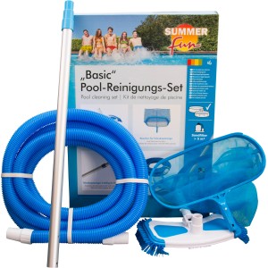 Summerfun Basic Pool Reinigungsset für Sandfilteranlage mit Bürste, Kescher, Schlauch und Teleskopstange.