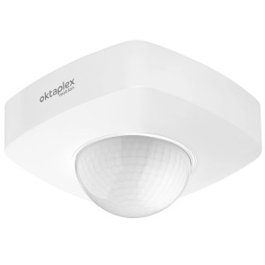 Weißer Oktaplex Tim Präsenzmelder 360° für Innen & Außen, Aufputz Bewegungsmelder.