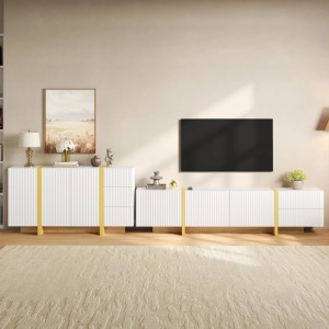 Merax TV Lowboard Sideboard Set Wohnzimmermöbel Rillenoptik Stauraum