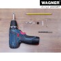 Wandtürstopper von Wagner in Edelstahl-Optik mit Zubehör und Werkzeug auf Holz.