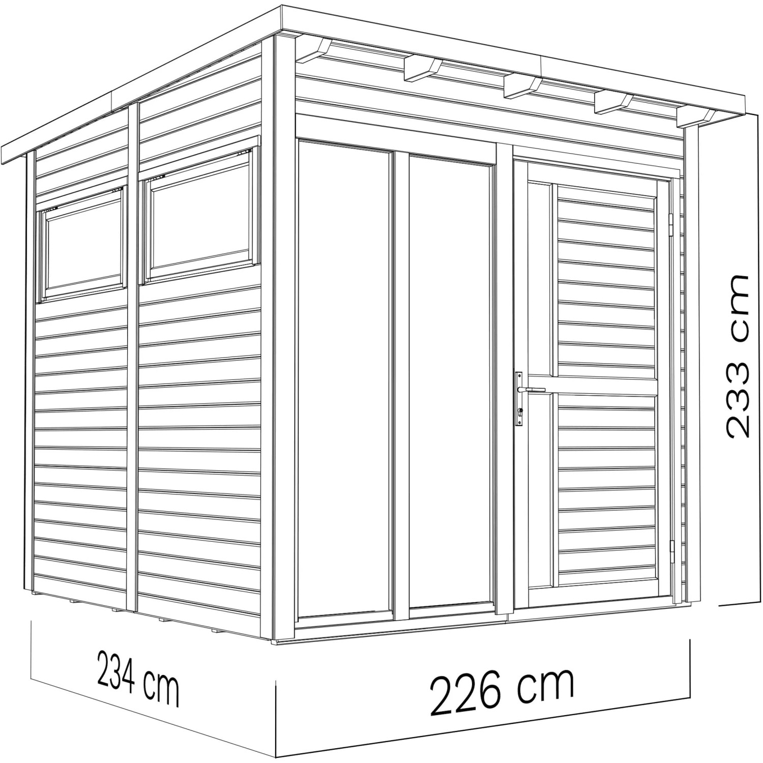 Anthrazitfarbenes Bertilo Gartenhaus Pentus 2 Office aus Holz, 234x226 cm.