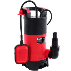 Belko Schmutzwasserpumpe BKELSP850W, 850W, 15000 l/h, rot/schwarz mit Schwimmerschalter und Tragegriff.
