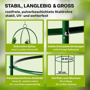 TTL GARDEN Obelisk Rankhilfe XL 195 x 40 cm Metall Pulverbeschichtet Rankgitter Rosensaeule Kletterhilfe für Rosen Clematis