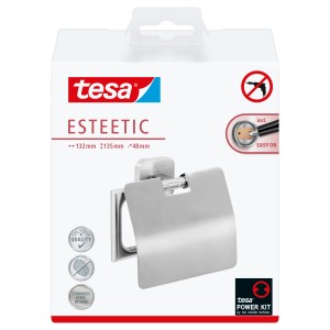 Tesa Esteetic Toilettenpapierhalter mit Deckel in Edelstahloptik, zur Wandmontage ohne Bohren.
