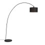 Moderne, schwarze Bogenlampe Vinossa mit Stoffschirm für Innenräume.