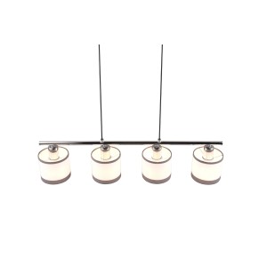 Reality Pendelleuchte Davos, 4-flammig, Chrom mit weiß-grauen Stoffschirmen.