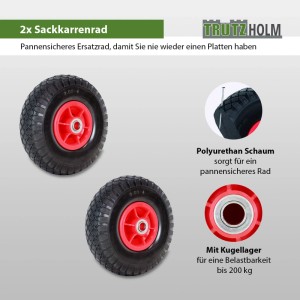 2er Set TRUTZHOLM Sackkarrenräder, pannensicher, mit roter Felge. Ideal für Baumaschinen.