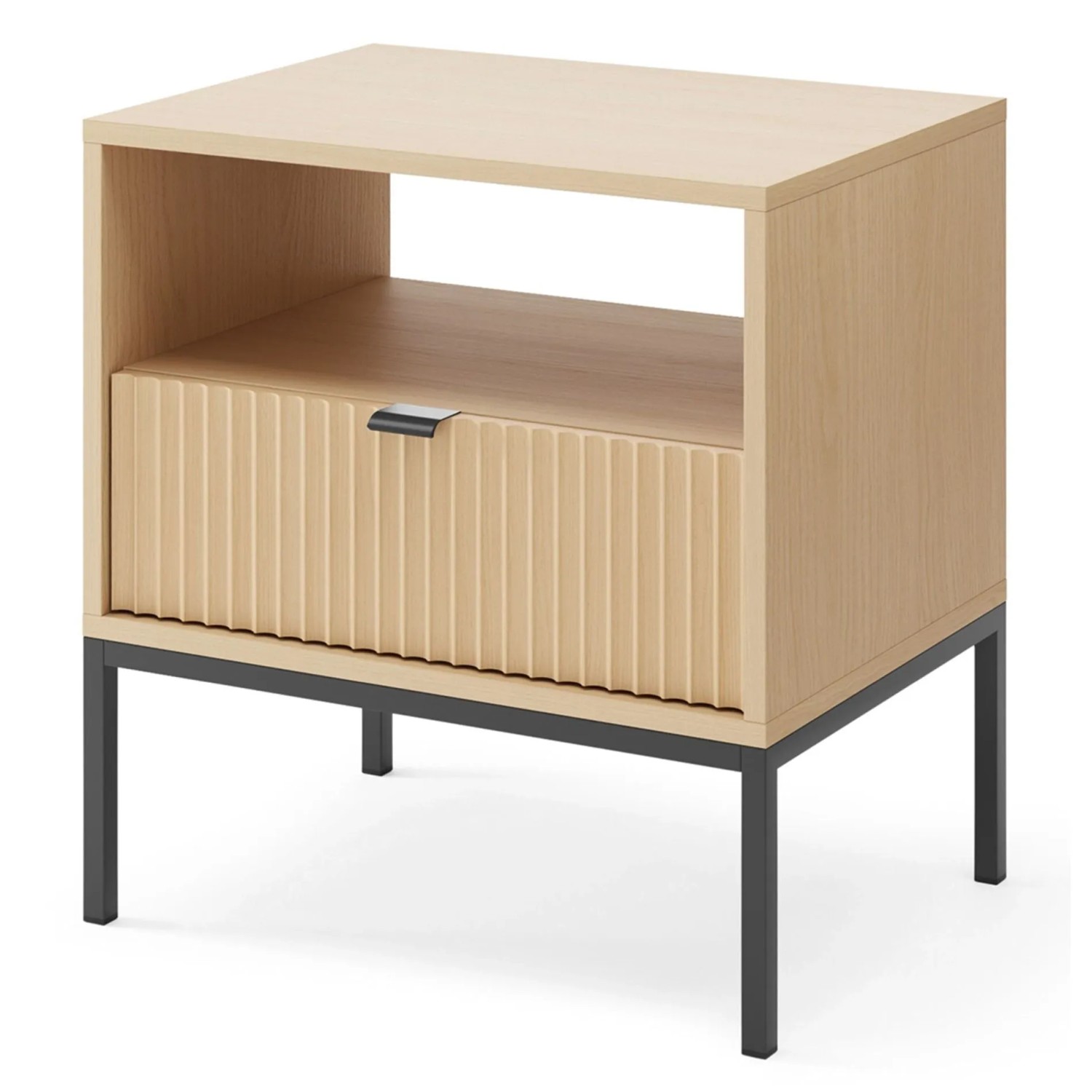 Selsey Nachttisch Vellore 54 cm mit Schublade und Geriffelter Front Eiche Vicenza