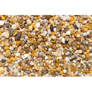 Bunte Flusskiesel, 8-16 mm, als Zierkies für Garten und Landschaftsbau.