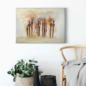 Modernes Wandbild mit abstraktem Gemälde von Personen in Beige und Braun.