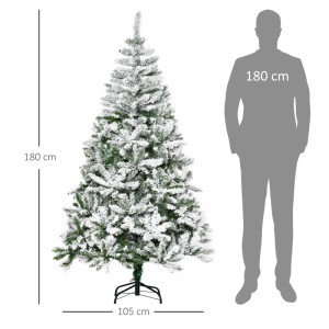 HOMCOM künstlicher Weihnachtsbaum, 180 cm, mit Kunstschnee. Detailaufnahme des Baums mit Größenangabe.
