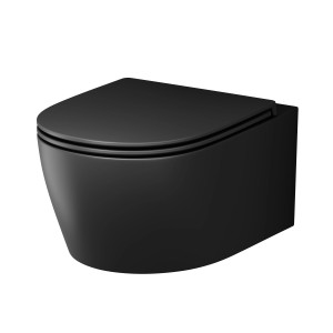 Schwarzes, spülrandloses AM.PM Wand-WC X-Joy S mit Softclose-Sitzabdeckung.