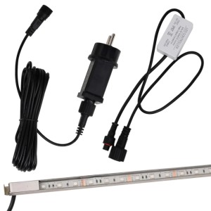 Zubehör für VidaXL Wasserfall-Element 60cm mit RGB LEDs, bestehend aus Netzteil, LED Controller und Kabel.