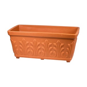 Rechteckiger Mein-Pflanztopf Blumentopf Mailand in Terrakotta-Optik, 60 cm, mit Blattmuster.