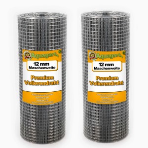 Zwei Rollen Aquagart Volierendraht, 30m x 0,5m, Maschenweite 12mm, feuerverzinkt.