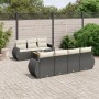 Schwarze 8-tlg. vidaXL Garten-Sofagarnitur aus Rattan mit cremefarbigen Kissen und Tisch.