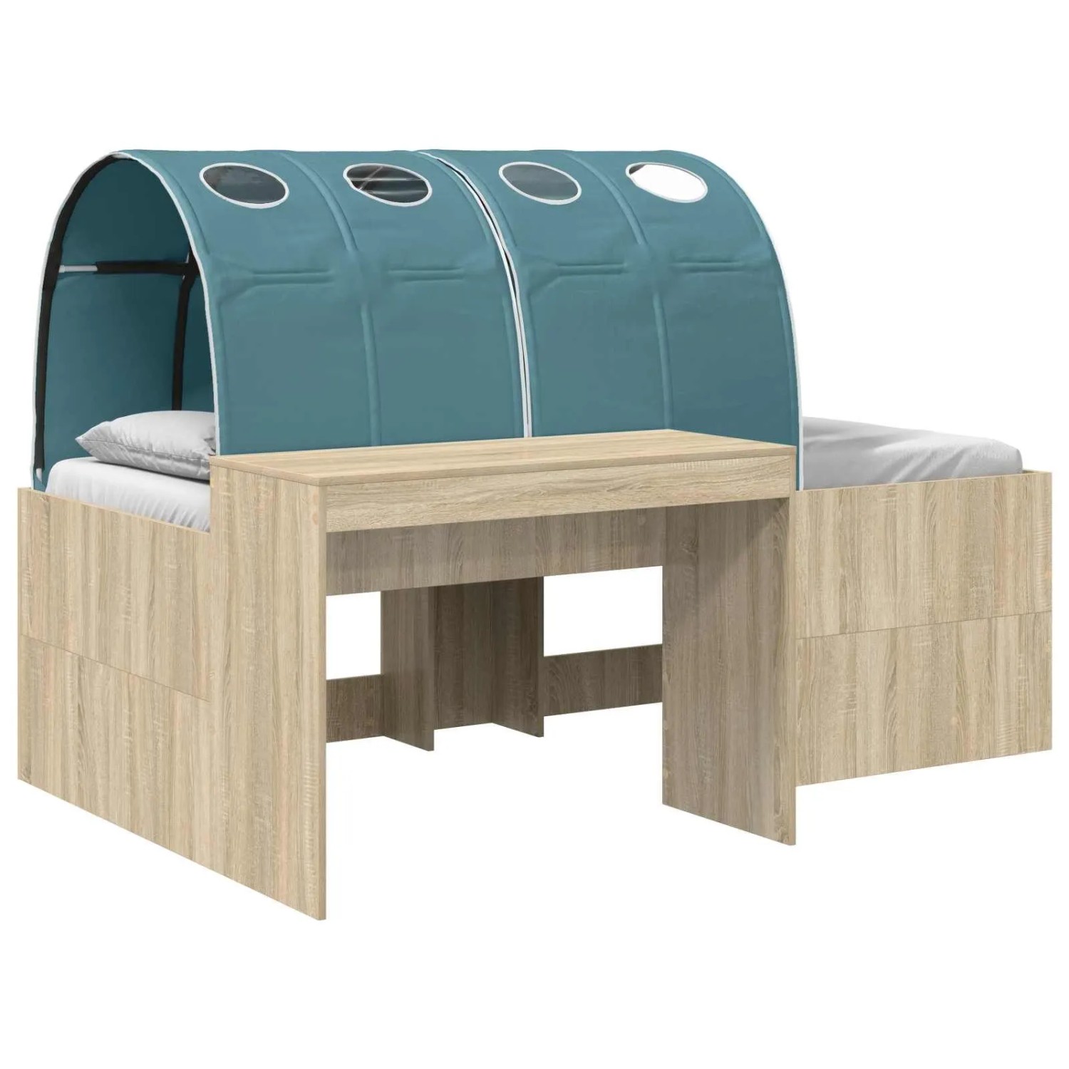 vidaXL Bettrahmen mit Tunnel mit Regal 3-Tlg Sonoma Eiche und Hellblau 3423648