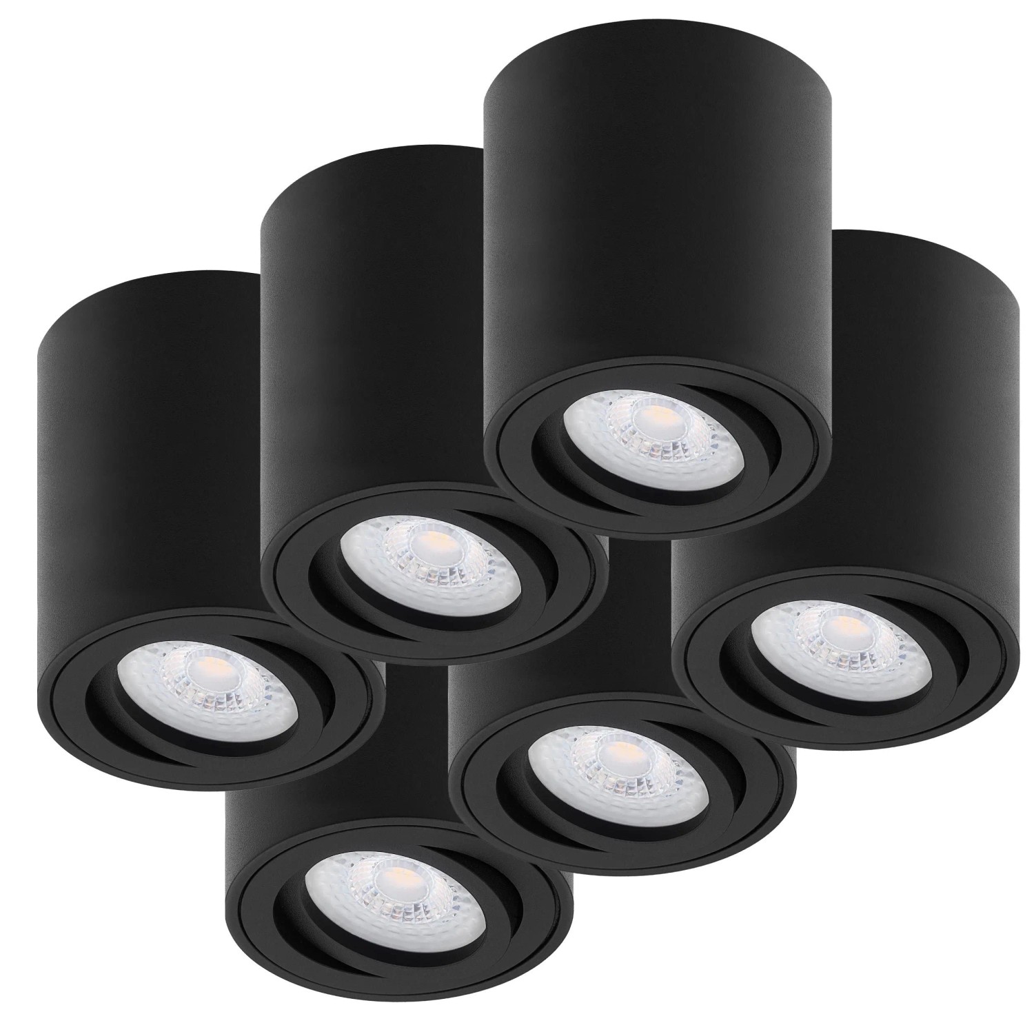 Oktaplex Lile M 6er Set Aufbaustrahler LED Schwarz Energieklasse A Schwenkbar Warmweiß 3000K 230V 1,9W Deckenstrahler