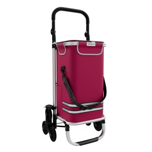 24MOVE Einkaufstrolley Alegre 3in1, faltbar, mit Kühlfach, rot, mit Treppensteiger-Rädern.