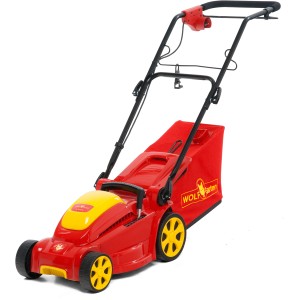 Wolf-Garten Elektro-Rasenmäher A 340 mit Fangkorb, rot/gelb. Kompakter Rasenmäher für kleine Gärten.