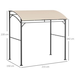 Outsunny Grillpavillon, beige Dach, schwarzes Metallgestell, Haken für Grillutensilien.