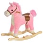 Rosa HOMCOM Schaukelpferd mit Haltegriffen und Tiergeräuschen für Kinder.