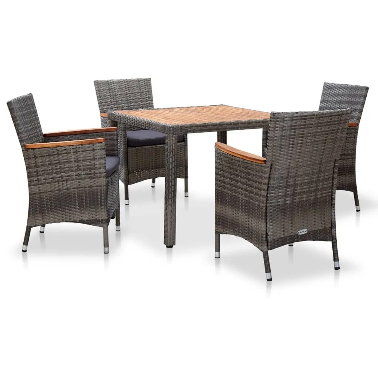 vidaXL 5-tlg Garten-Essgruppe mit Auflagen Poly Rattan Grau Modell 6
