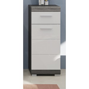 Inn.Furn Kommode Shawn, weiß hochglanz/grau, 37cm, mit Vollauszug. Badkommode für mehr Stauraum.