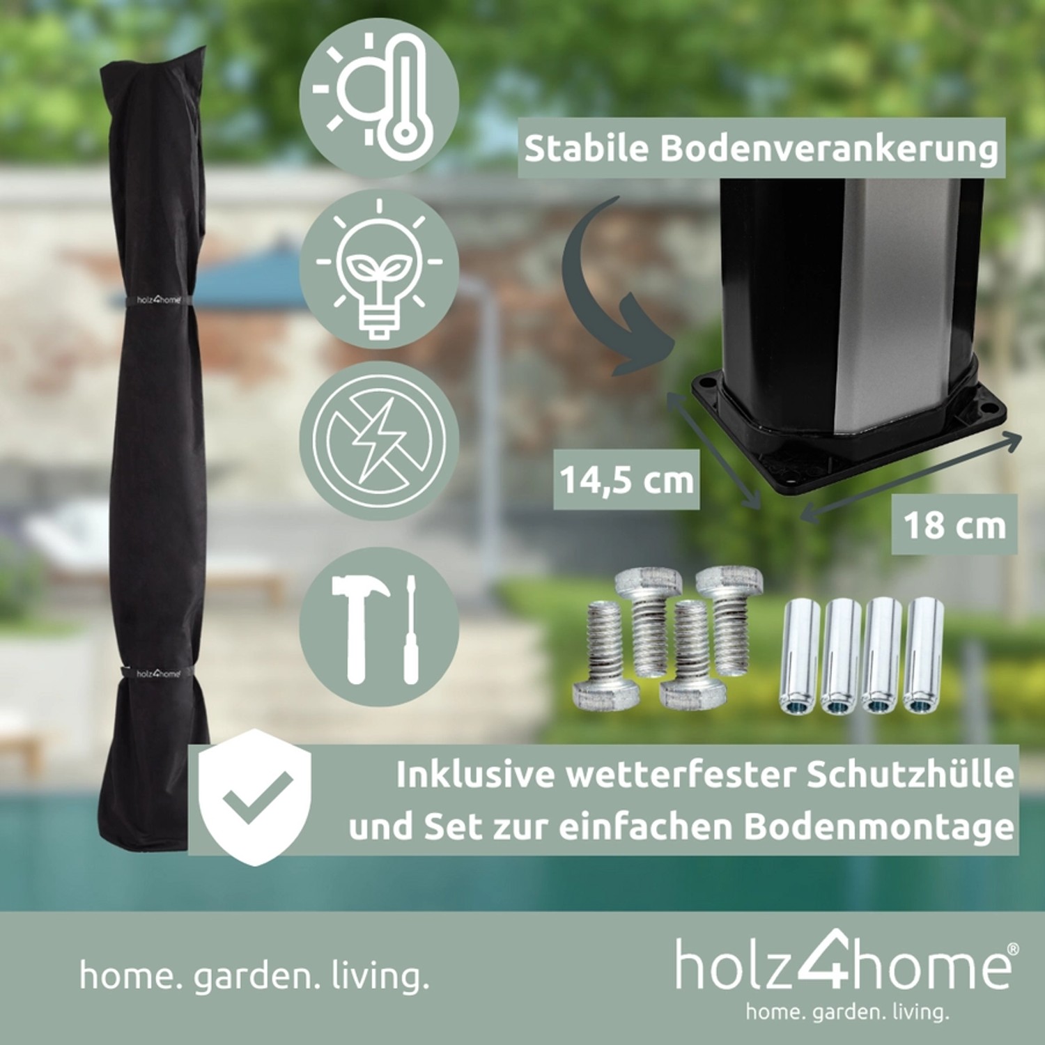 holz4home Solardusche mit Wasserspeicher für Garte Pool und Camping