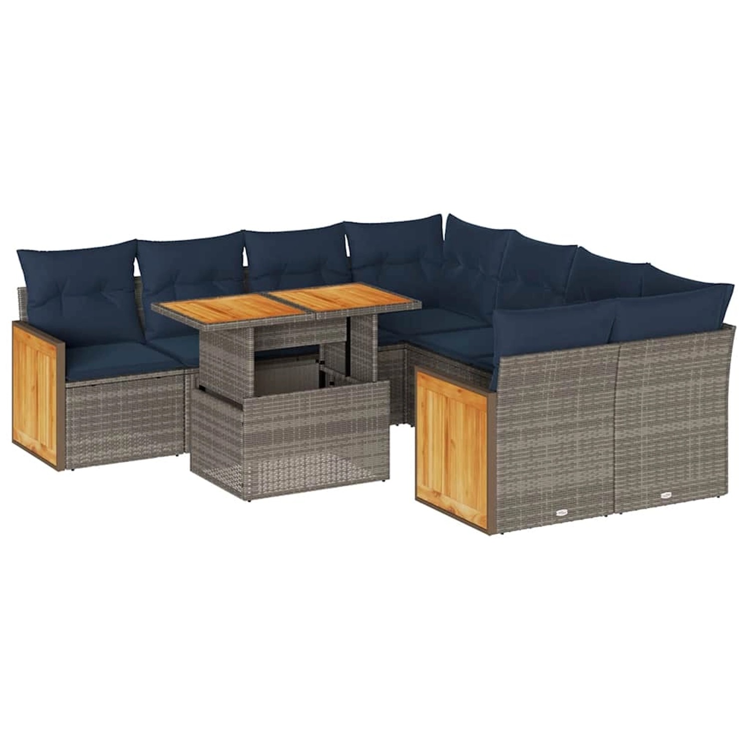 vidaXL 9-Tlg Garten-Sofagarnitur mit Kissen Grau Poly Rattan Akazie 3327694