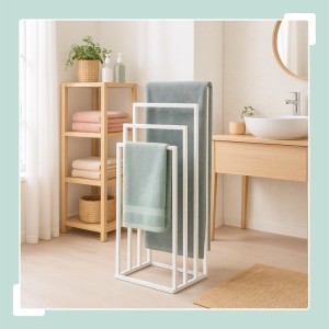 Relaxdays Handtuchständer Eisen Weiß Freistehend mit 4 Stangen 96,5 cm x 45 cm x 29 cm 2,2 kg