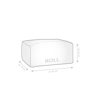 Abbildung eines Sitting Point Hocker Santorin Roll, 100 l, in Taupe mit Streifenmuster und Größenangaben.
