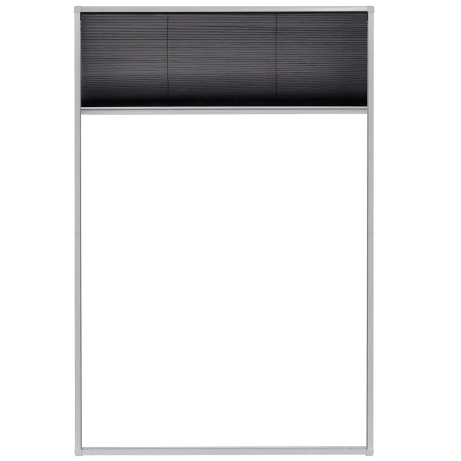 Weißes Aluminium Insektenschutz-Plissee für Fenster, 80x120 cm, mit schwarzem Fiberglasnetz.