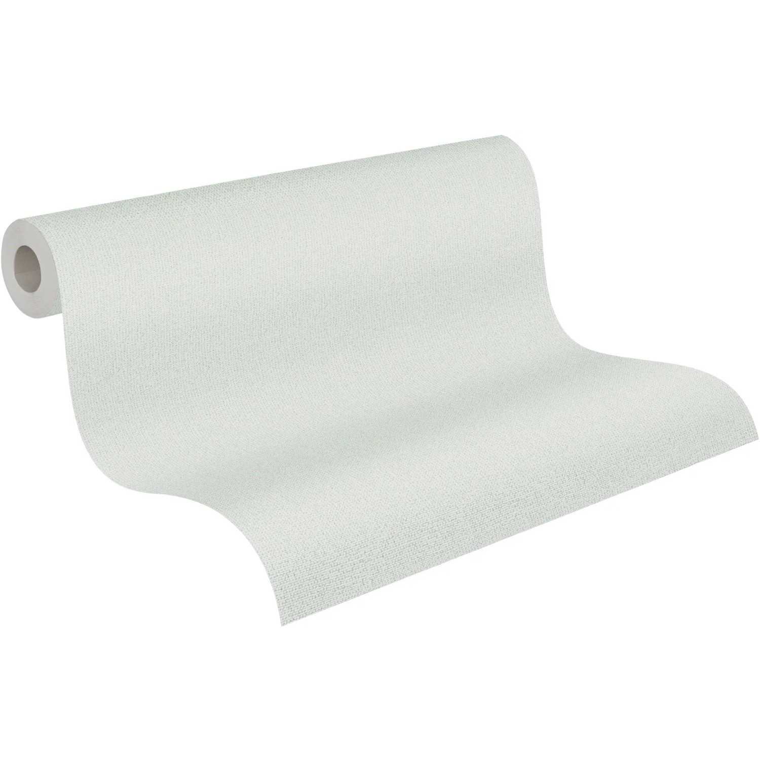 Rolle A.S. Création Vliestapete Uni in Grün, textile Optik für Wohnräume.