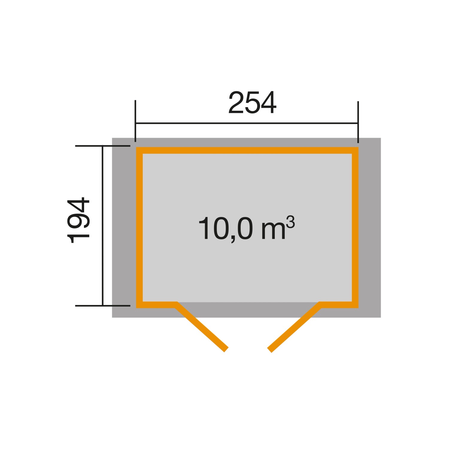 Grundriss Weka Holz-Gartenhaus Parma: 254x217 cm, unbehandeltes Holz, Satteldach.