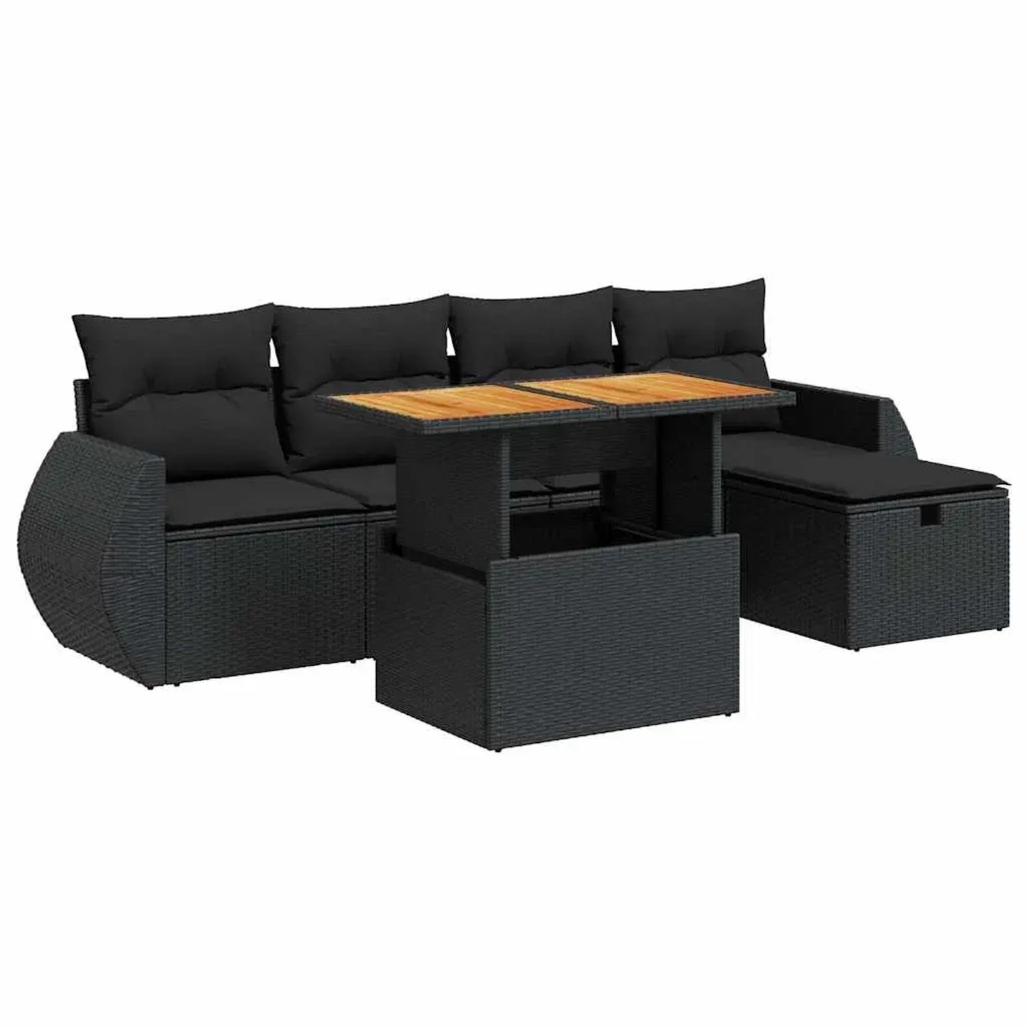 vidaXL 6-Tlg Garten-Sofagarnitur mit Kissen Schwarz Poly Rattan 3328049