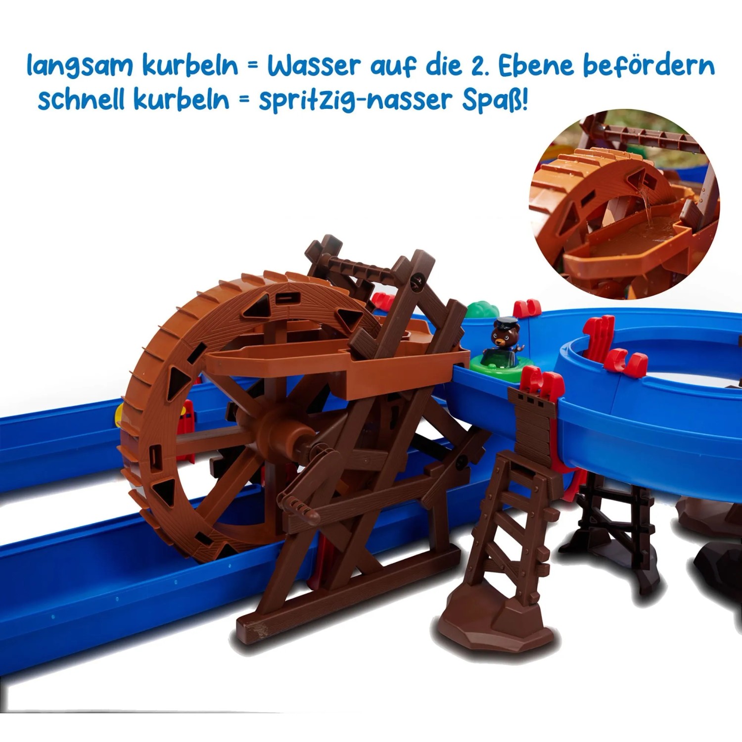AquaPlay Wasserbahn WaterWheel: 53-teiliges Spieleset mit Wasserrad und blauen Bahnen.