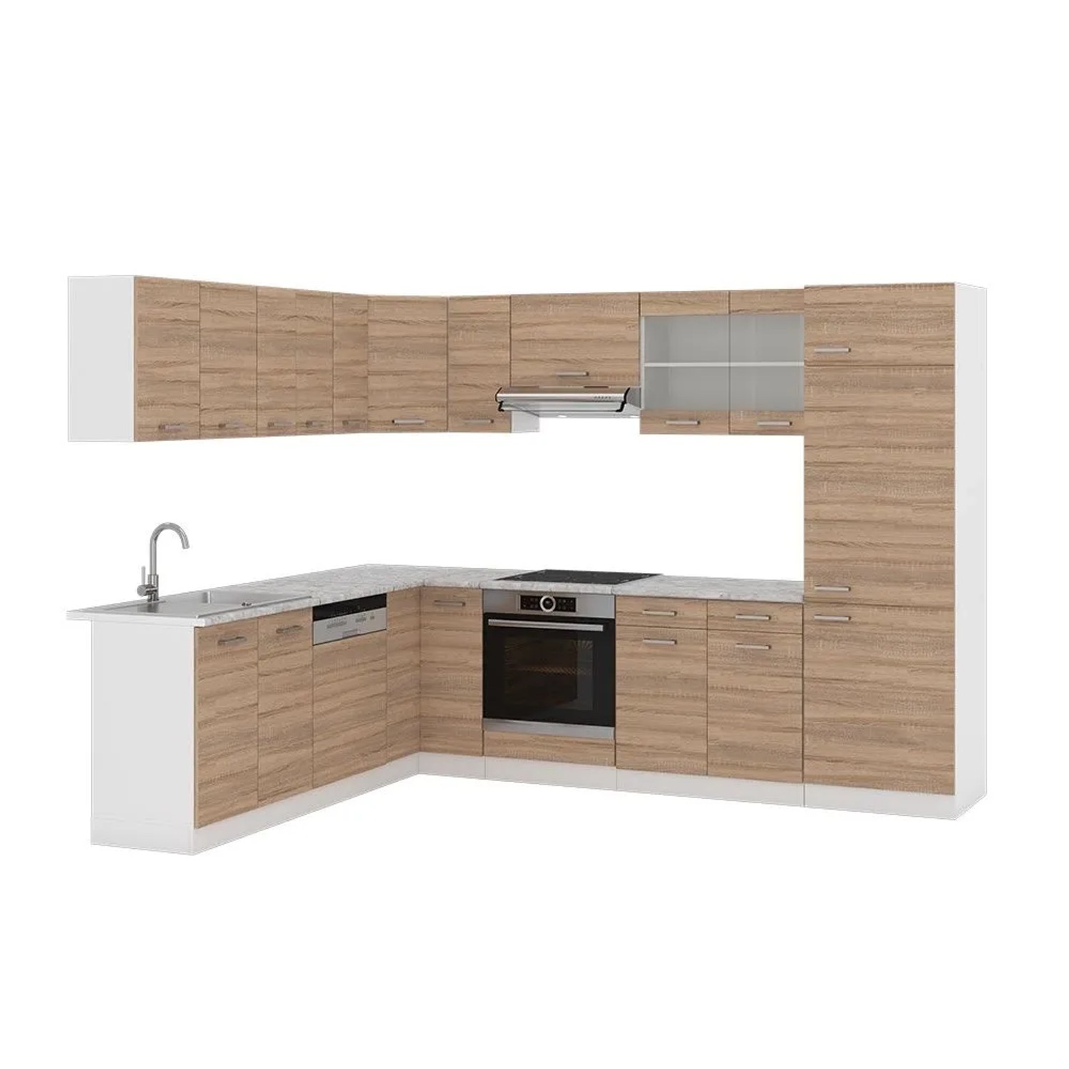 Vicco Eckküche R-Line Sonoma/Weiß 287 x 82 ohne Arbeitsplatte