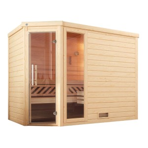 Weka Massivholzsauna Turku 3 Sparset mit Glastür und Fenster, Fichtenholz natur