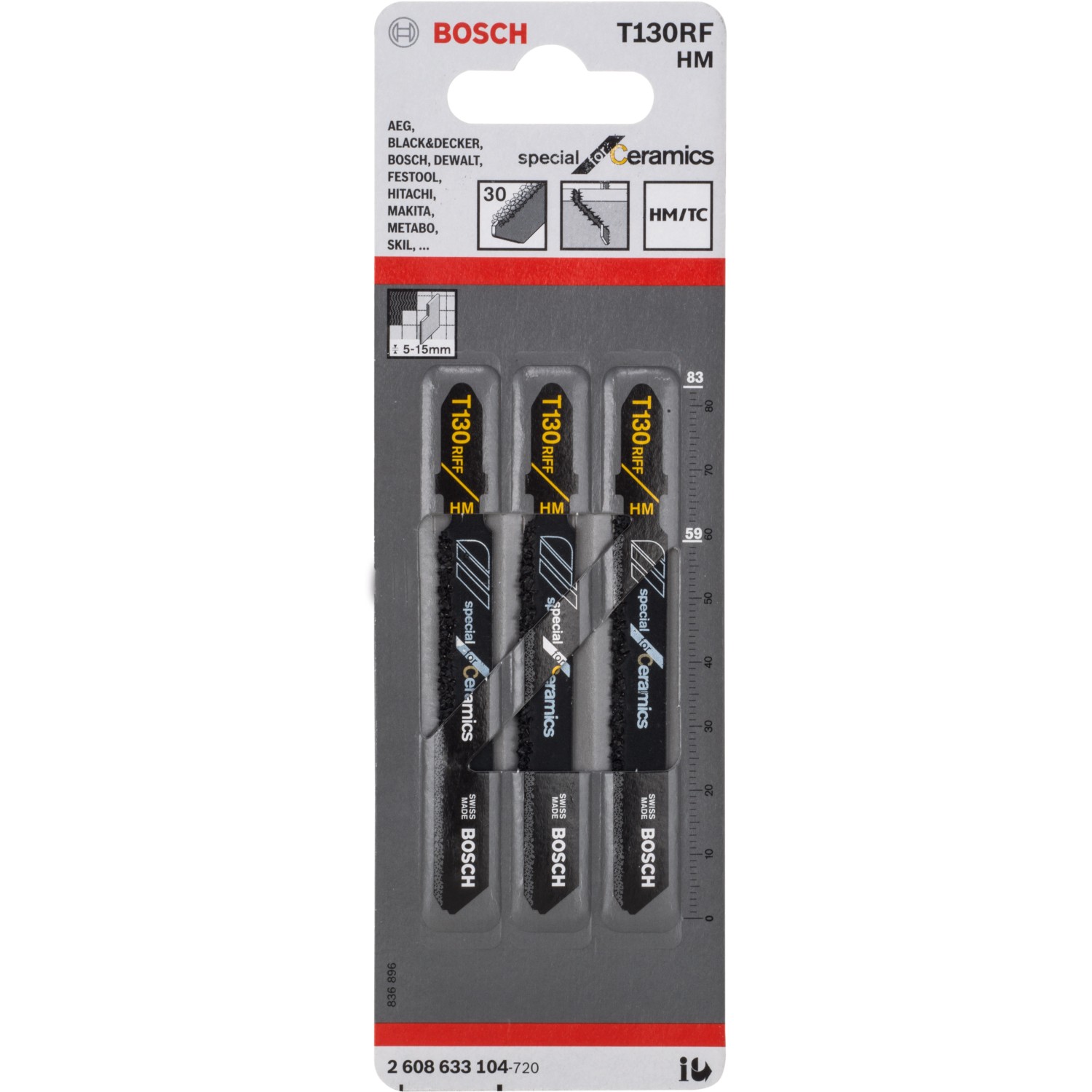 Bosch Stichsägeblatt T 130 RF Special for Ceramics 3-er Pack