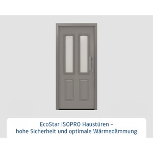 EcoStar IsoPro IP 410S Haustür Graualuminium, Landhausstil, satinierten Glaseinsätzen, Edelstahlgriff.